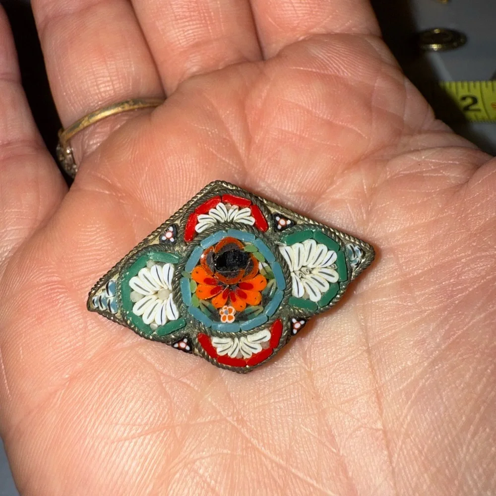Vintage Red‎ and Orange Brooches with Intricate Metalwork